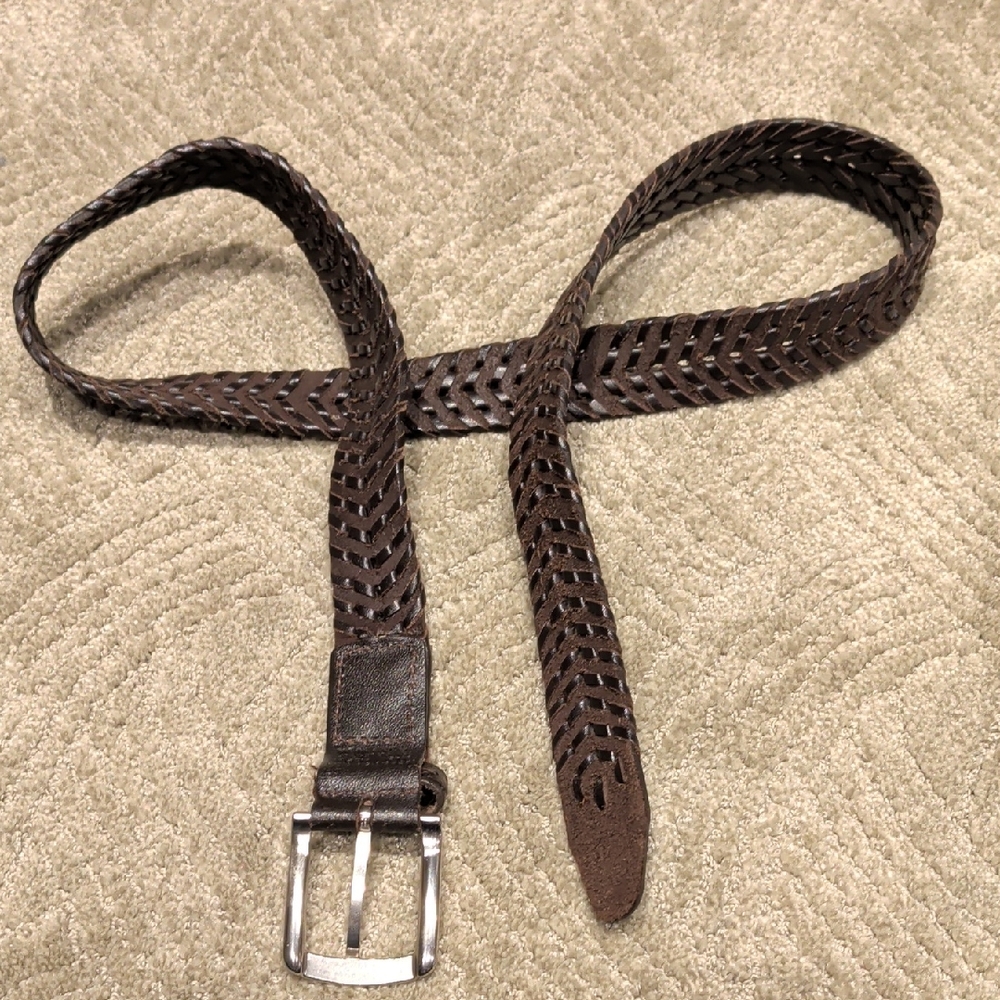 Men's Classic Brown Leather Woven Belt